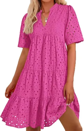 The Beauty North Eyelet Dress,Women's Elegant Hollow Out Lace Ruffle Casual Mini Dress,Casual Ruffle Dresses for Women