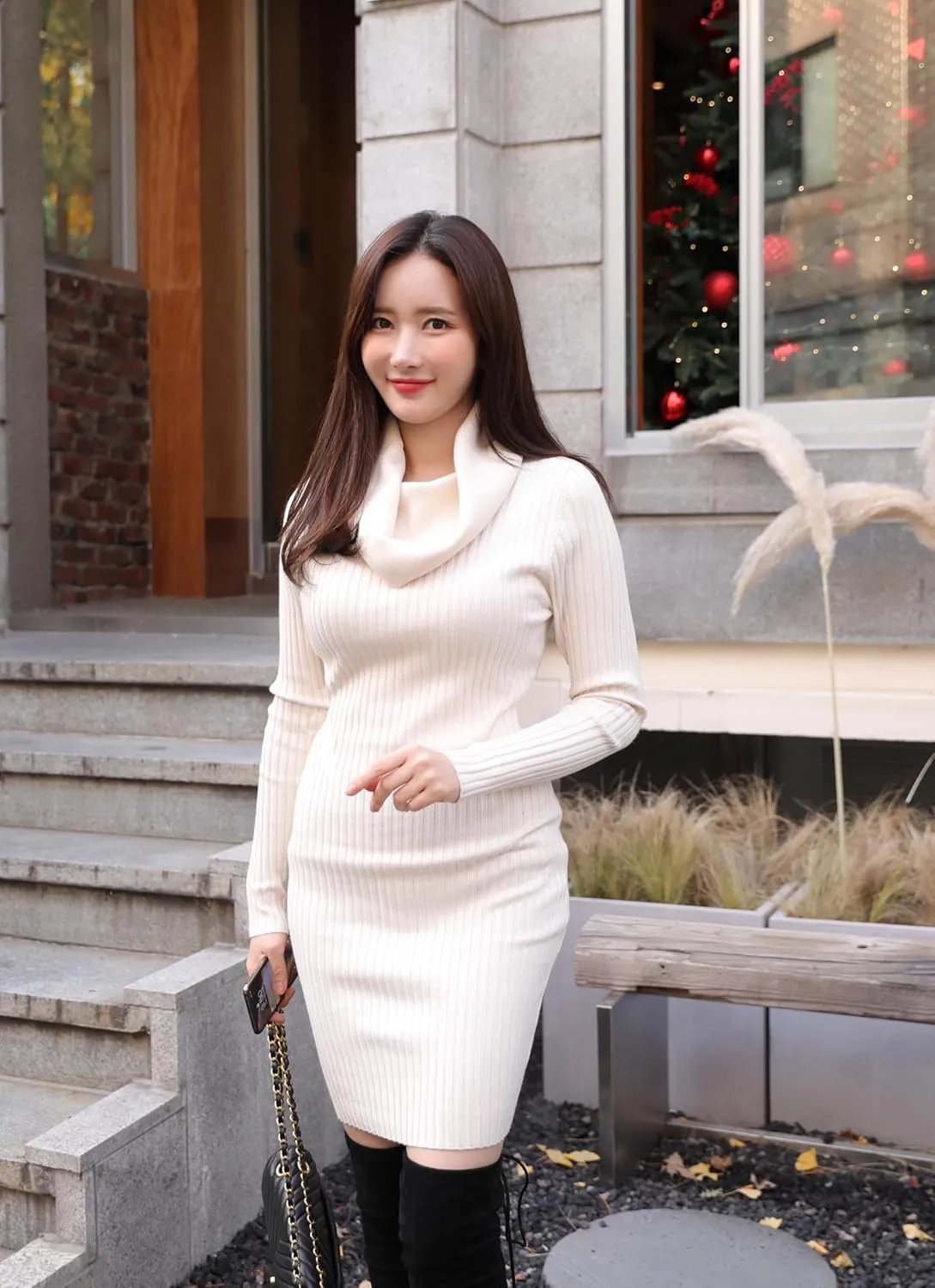 v28 Sweater Dress for Women Ribbed Knit Fitted midi Sexy Fall Winter Bodycon Cowl Neck Dresses