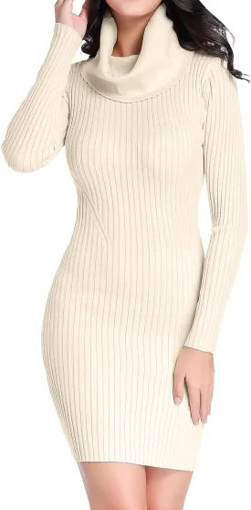 v28 Sweater Dress for Women Ribbed Knit Fitted midi Sexy Fall Winter Bodycon Cowl Neck Dresses