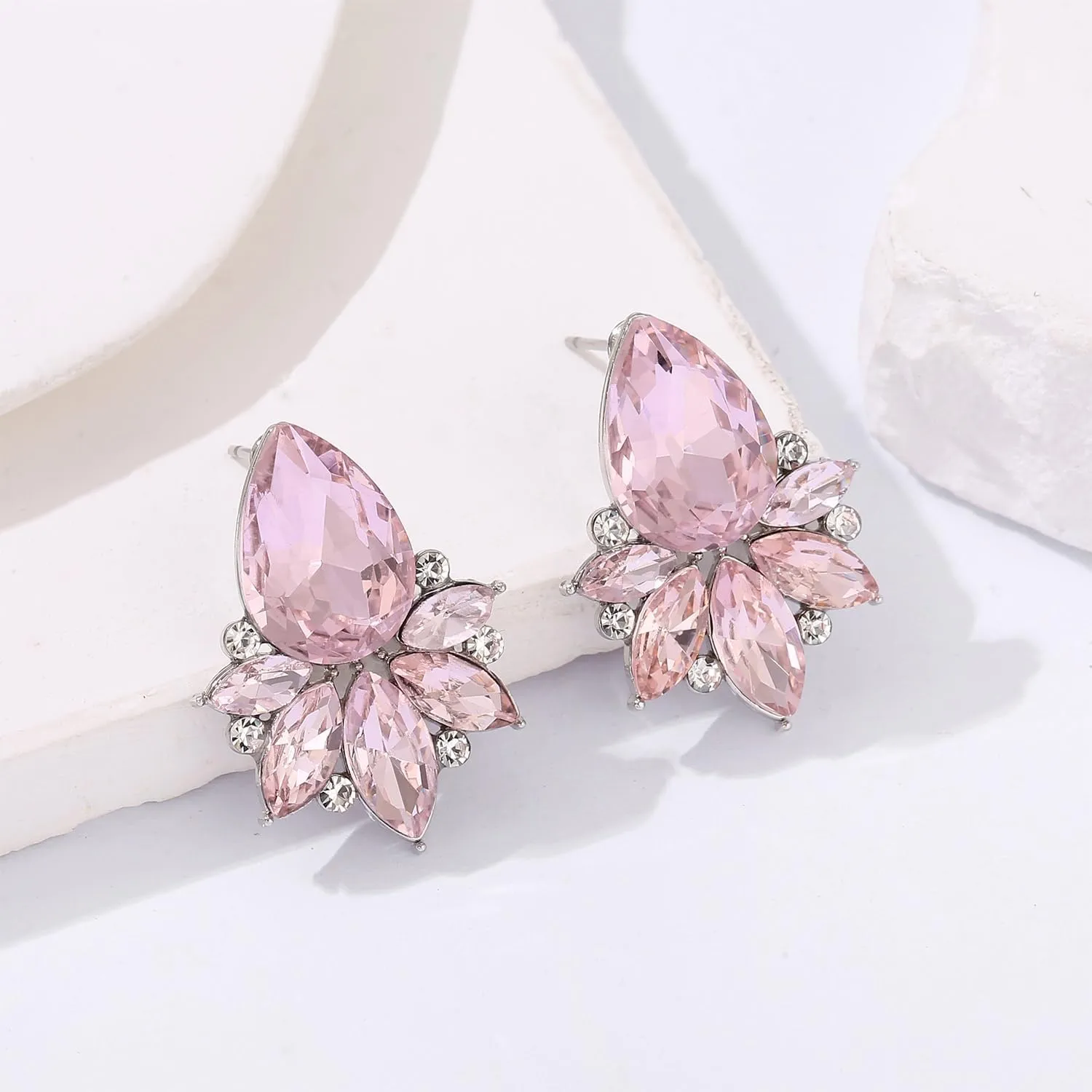Vintage Rhinestone Earrings Fancy Crystal Cluster Drop Earrings Art Deco Earrings for Women