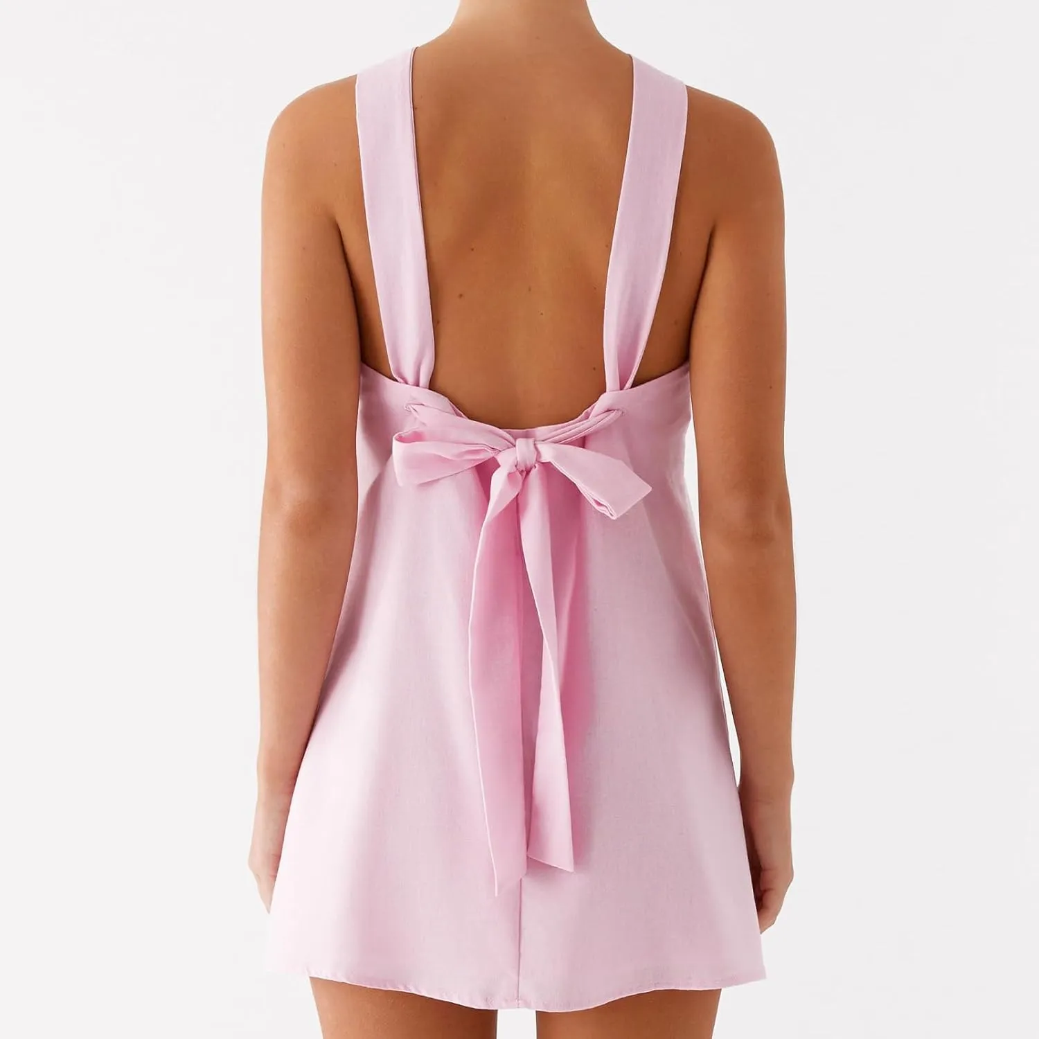 Women Halter Mini Dress Summer Y2K Solid Sexy Open Back Sleeveless Tie Up Bow Aesthetic Short Formal Dresses