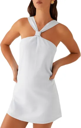 Women Halter Mini Dress Summer Y2K Solid Sexy Open Back Sleeveless Tie Up Bow Aesthetic Short Formal Dresses