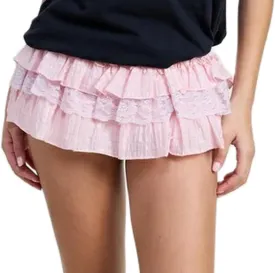 Women Lace Ruffle Mini Skirt Low Rise Cute Skirts with Shorts Cute Layered Y2k Coquette A-line Skort Streetwear