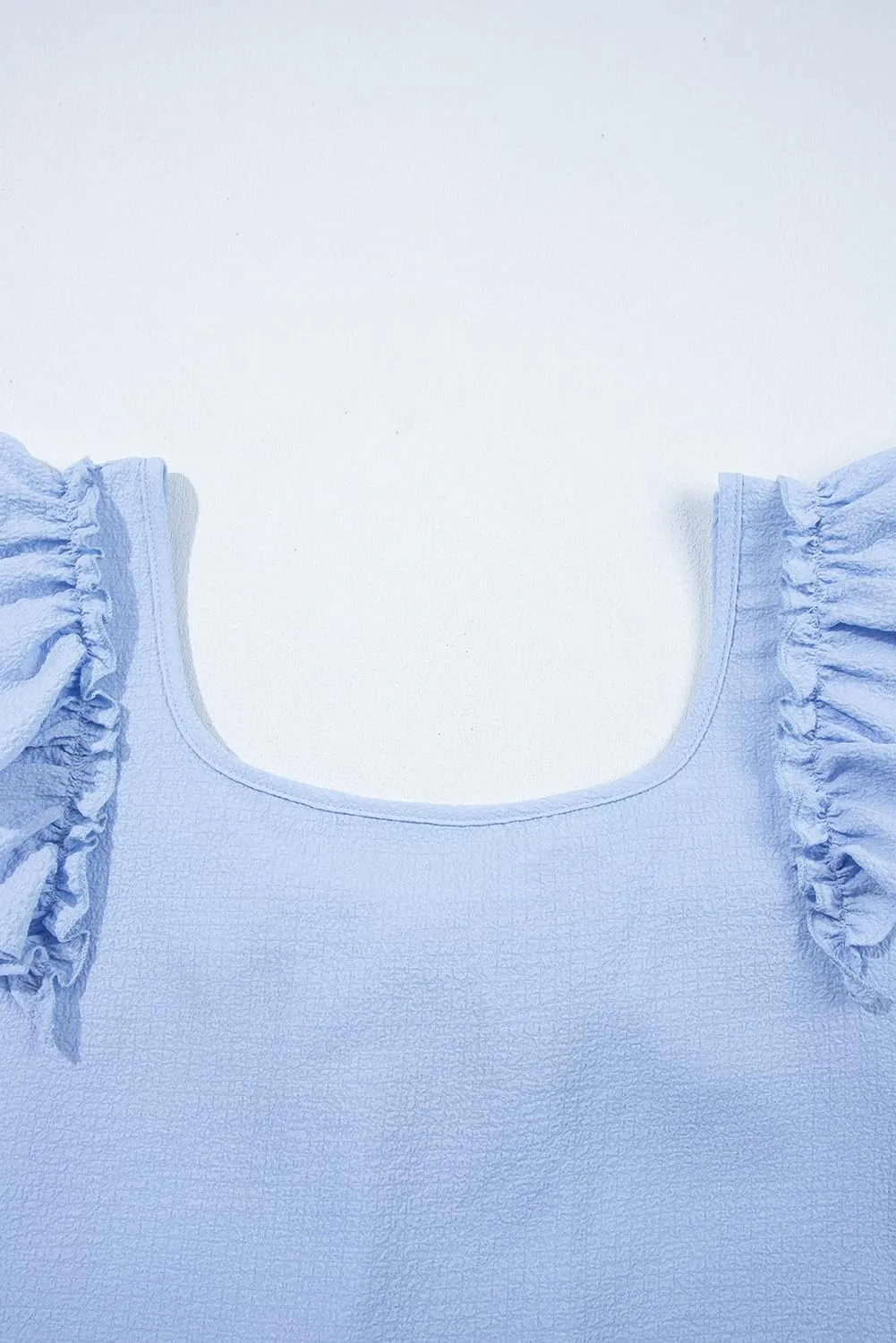 Women's 2025 Summer Top Ruffle Butterfly Sleeve Square Neck Bow Knot Textured Shirt Casual Blouses