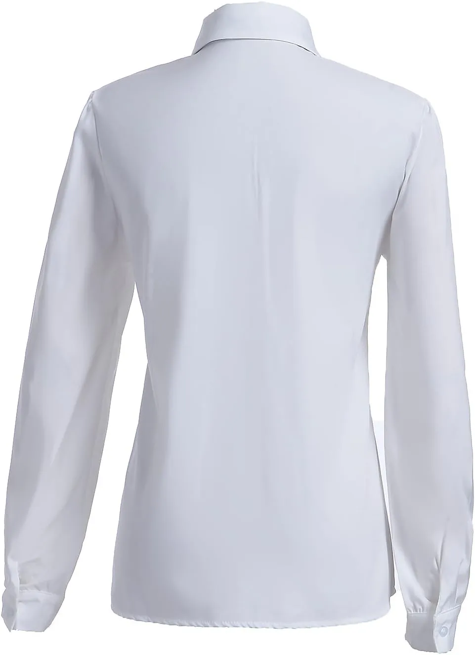 Women's Long Sleeve Chiffon Work Tops Bowtie Blouses Button Down Shirts White OL Shirts