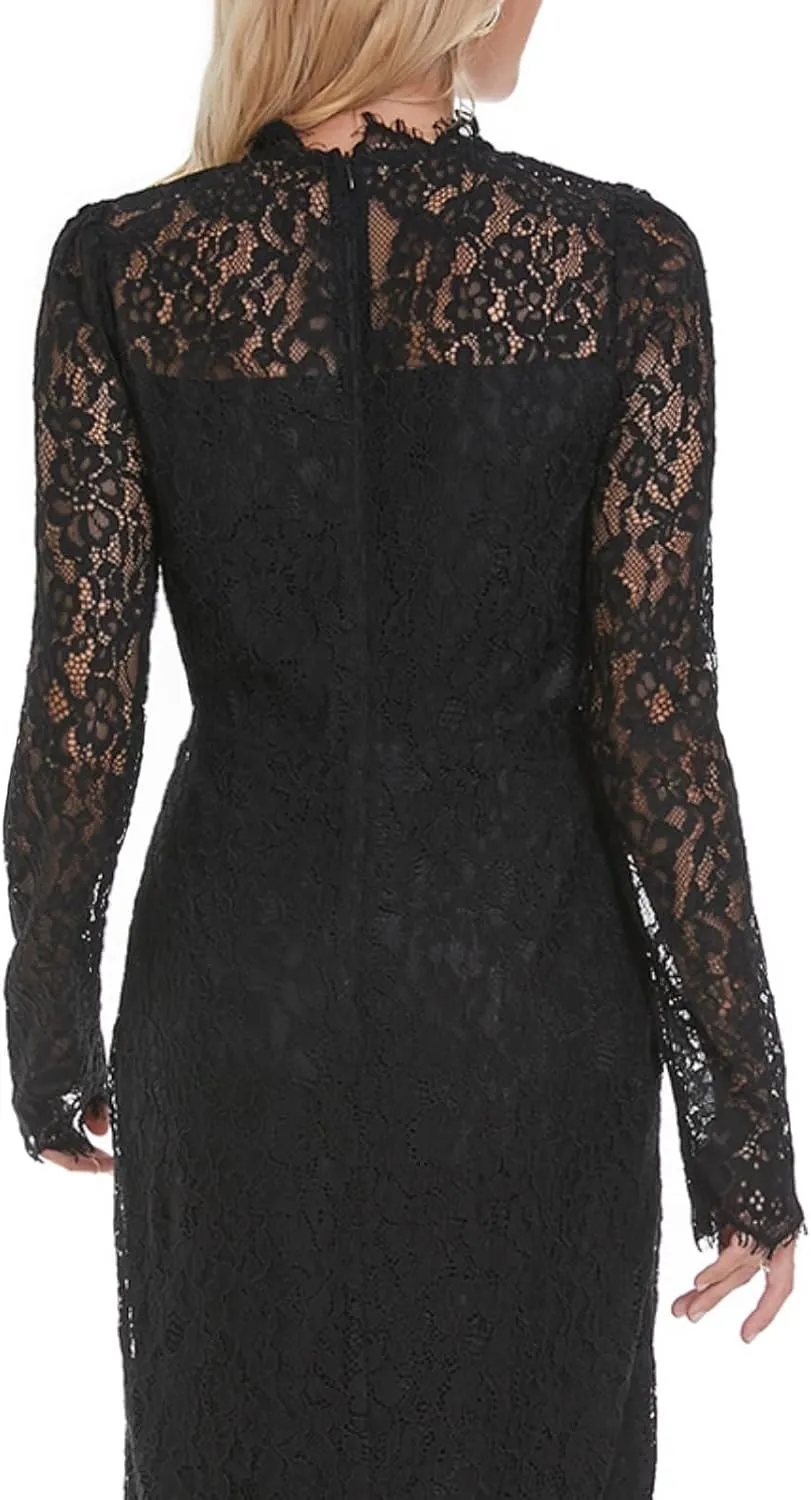 Women's Long Sleeve Lace Floral Elegant Cocktail Ocassion Party Midi Dress Wedding Guests Dress