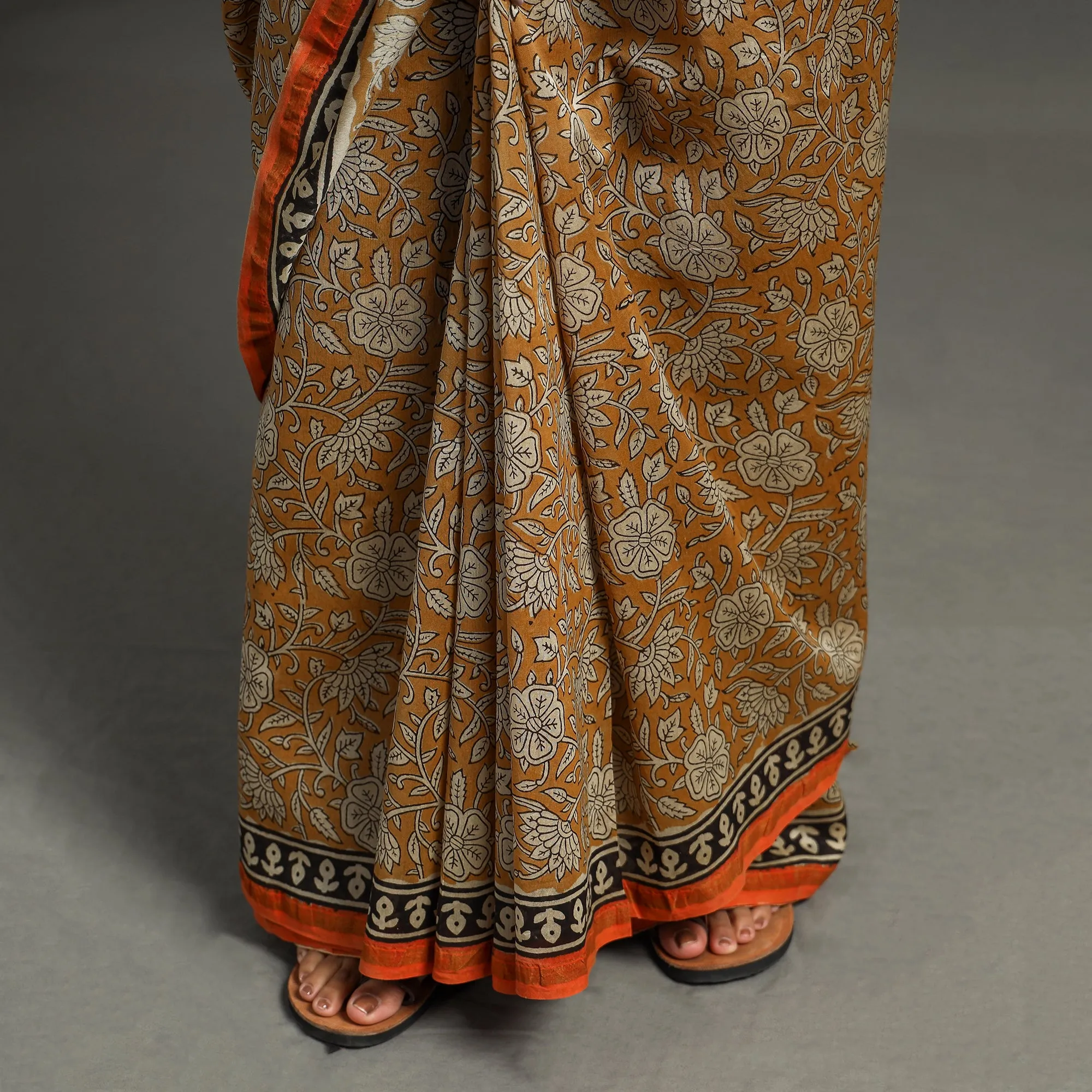 Yellow - Bagru Block Printed Handloom Chanderi Silk Saree
