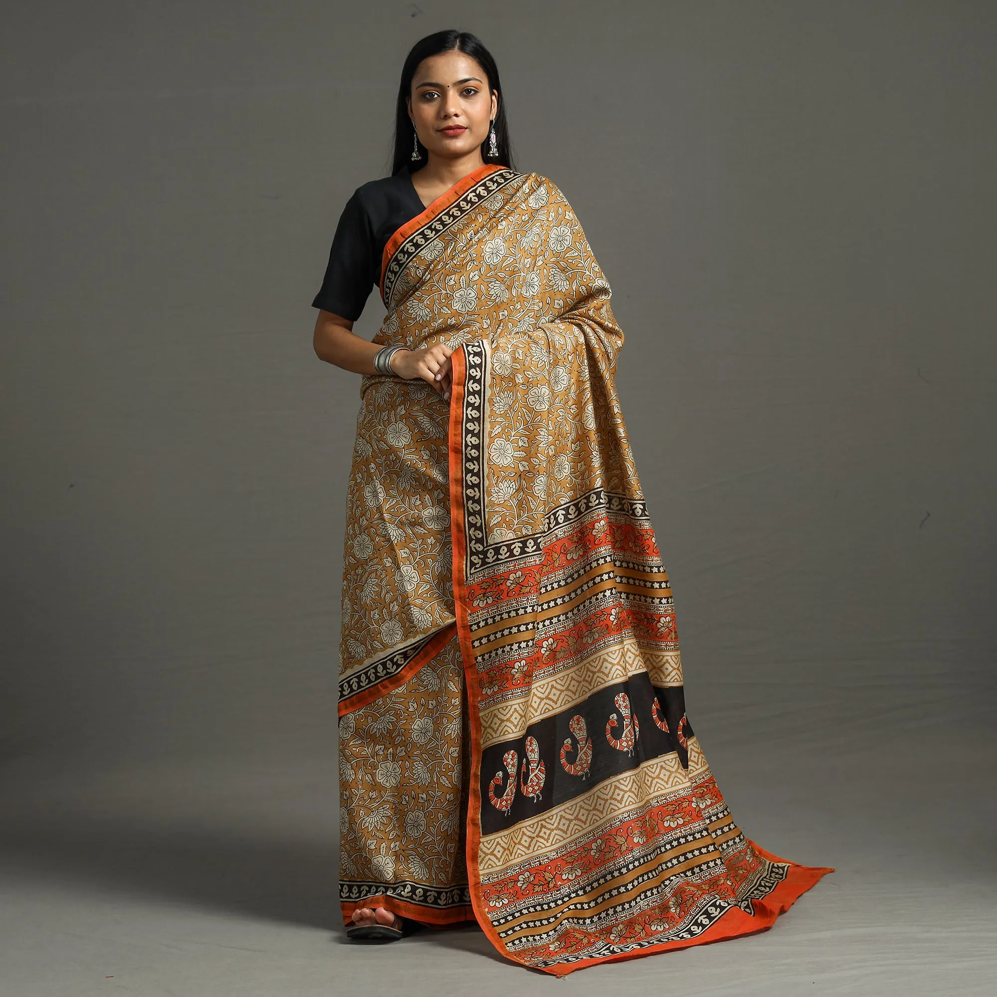 Yellow - Bagru Block Printed Handloom Chanderi Silk Saree