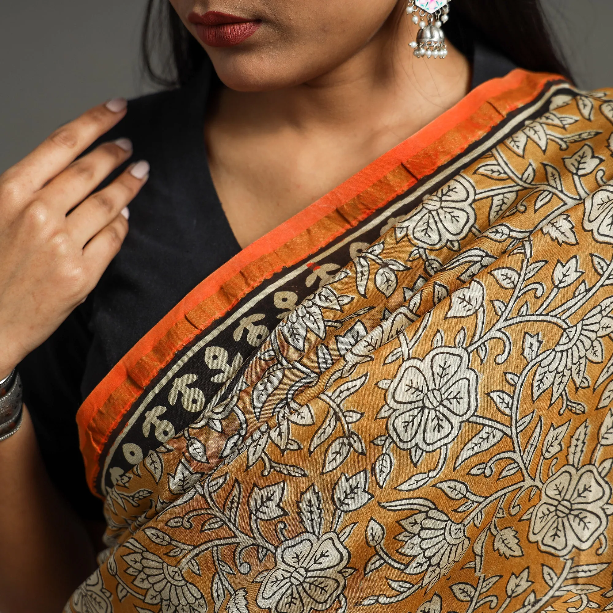 Yellow - Bagru Block Printed Handloom Chanderi Silk Saree