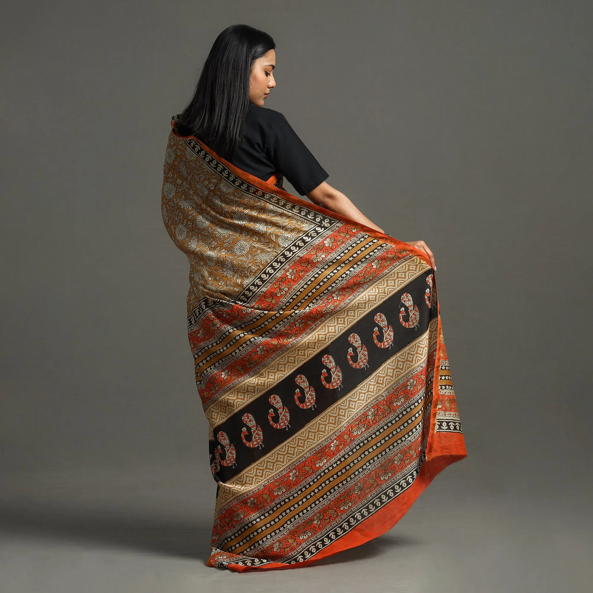 Yellow - Bagru Block Printed Handloom Chanderi Silk Saree
