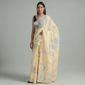 Yellow - Hand Marble Printed Mul Cotton Saree 18
